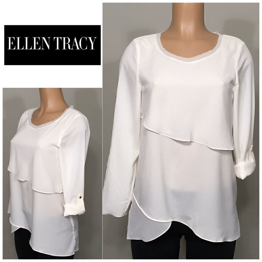 Ellen Tracy ivory drape tiered blouse. NWOT